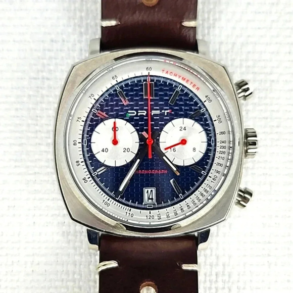 Drift Men's Chronograph Sports Watch with Brown Leather Band and Blue Face - Picture 1 of 16